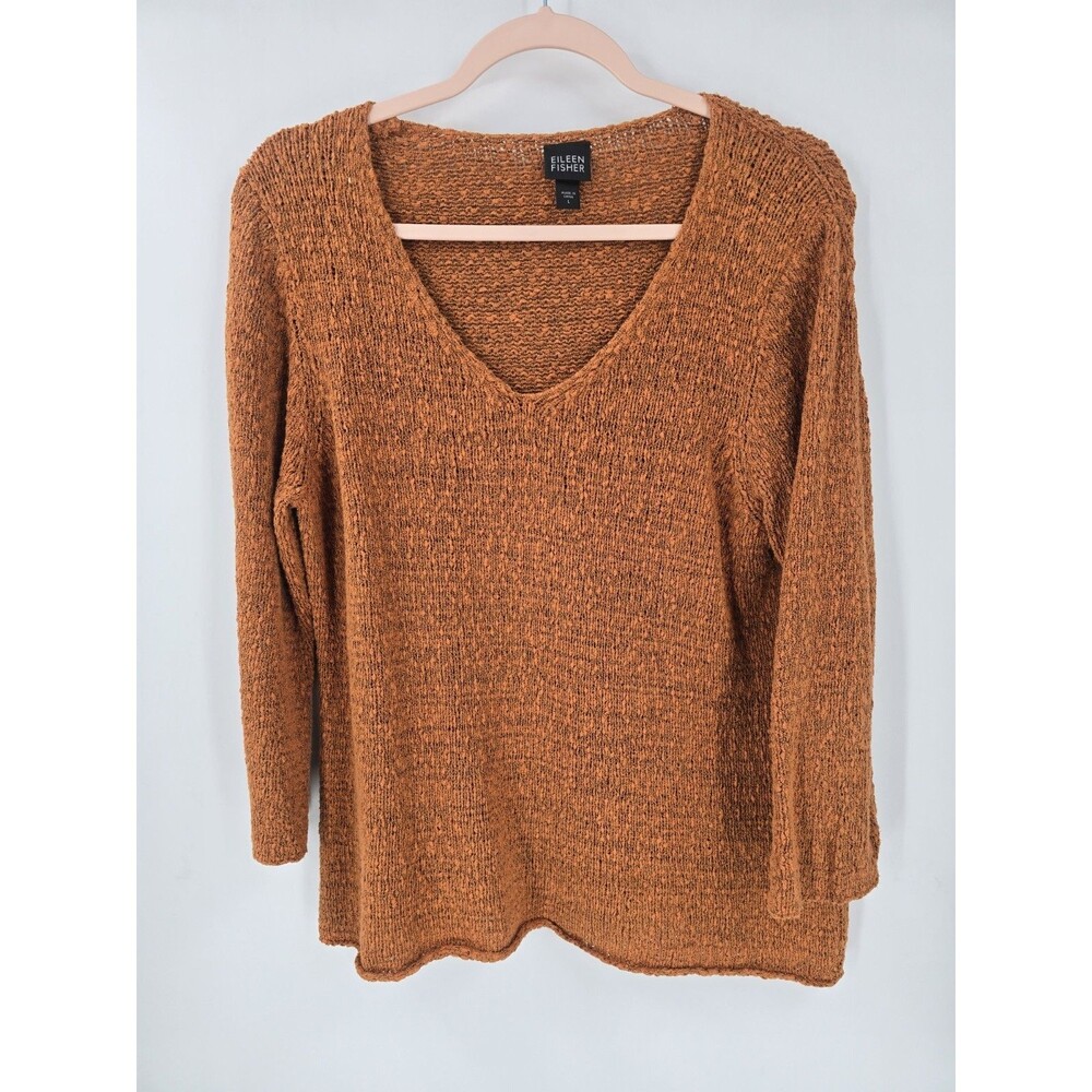 Eileen Fisher Texture Sweater Knit Chunky Sz Large Orange Quiet Luxury Lagenlook